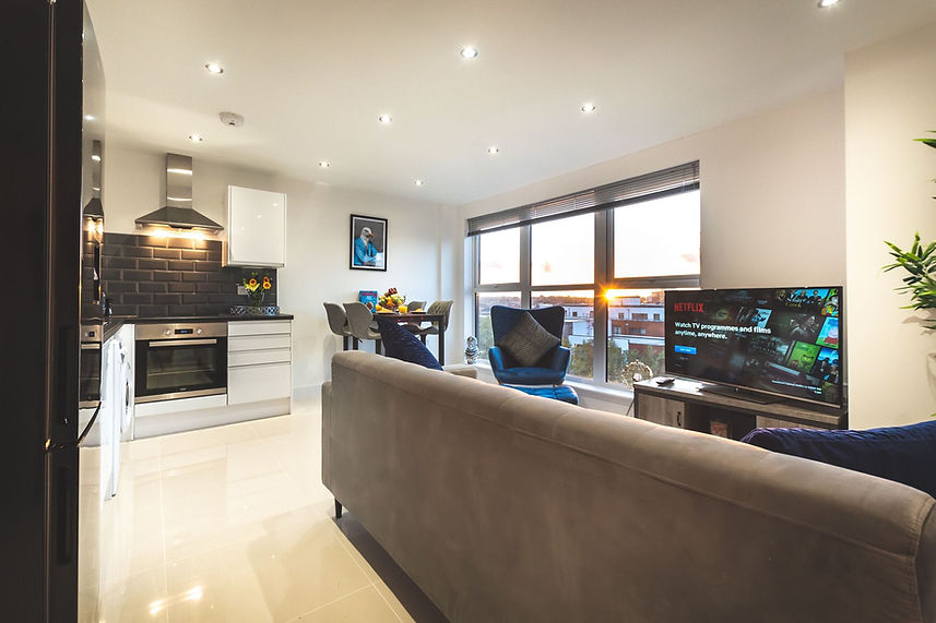 smart apartments interior kitchen and living area open plan