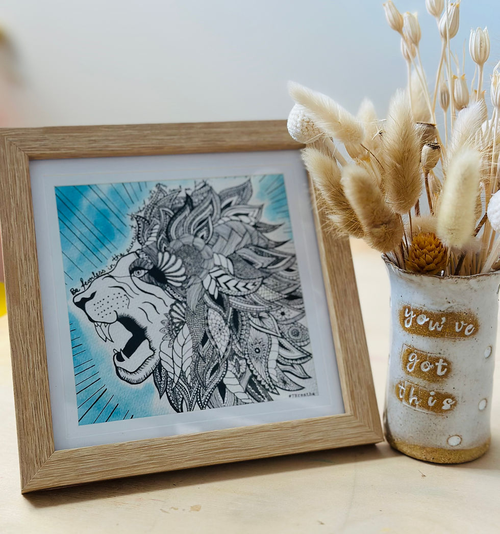 Thumbnail: Lion Medicine - Framed Lion Mandala original artwork print