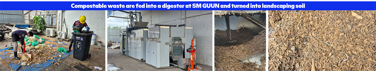 Compostable waste are fed into a digester at SM GUUN and turned into landscaping soil