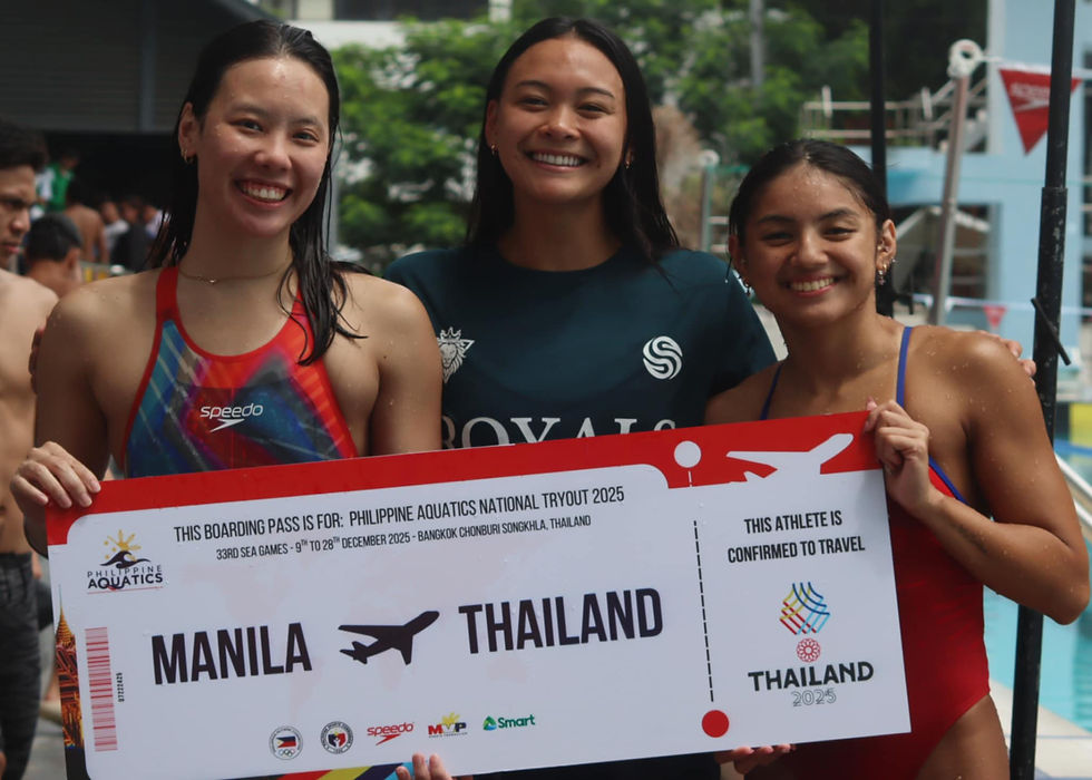ANG tatlong magiging pambato ng bansa na sina (mula kaliwa) Xiandi Chua sa Girls 100m LC Backstroke - 1:03.07 / Girls 200m LC IM - 2:18:38; Kayla Sanchez Girls 200m LC Freestyle - 2:01.41, Girls 50m LC Butterfly - 27.46, Girls 100m LC Backstroke - 1:02.38 at Michaela Mojdeh na kabilang sa PH Swimming Team na isasabak sa Thailand SEAG nang makuwalipika sa katatapos na Philippine Aquatics, Inc. (PAI) National Tryouts sa Teofilo Yldefonso Swimming Center sa Malate, Manila. Reymundo Nillama
