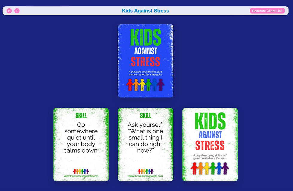 Kids Against Stress is a new coping skills card deck created for therapy sessions in person or online.