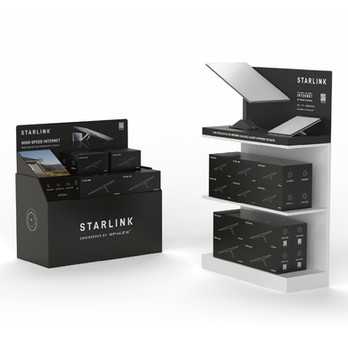 Starlink Satelite Internet Permanent POS Displays Unit made from acrylic, mdf and printed graphic cards for Bunnings, Good Guys, Harvey Norman