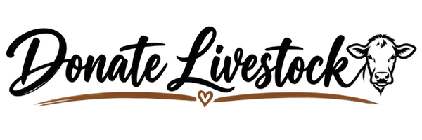 "Donate Livestock" heading with a brown underline and cow icon.