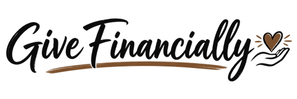 "Give Financially" heading with a brown underline and giving hand themed icon.