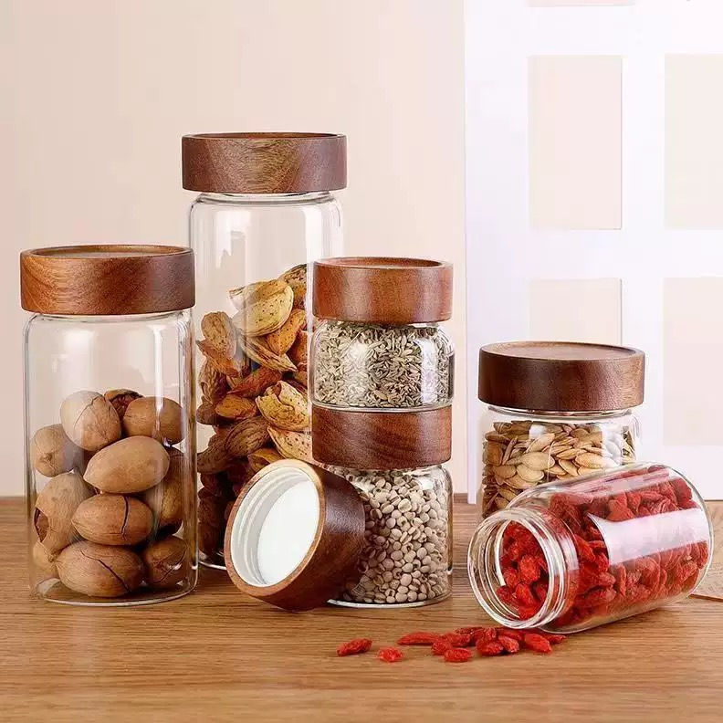 Thumbnail: Sixhaven - Wide-Mouth Glass Storage Jar with Acacia Wood Lid