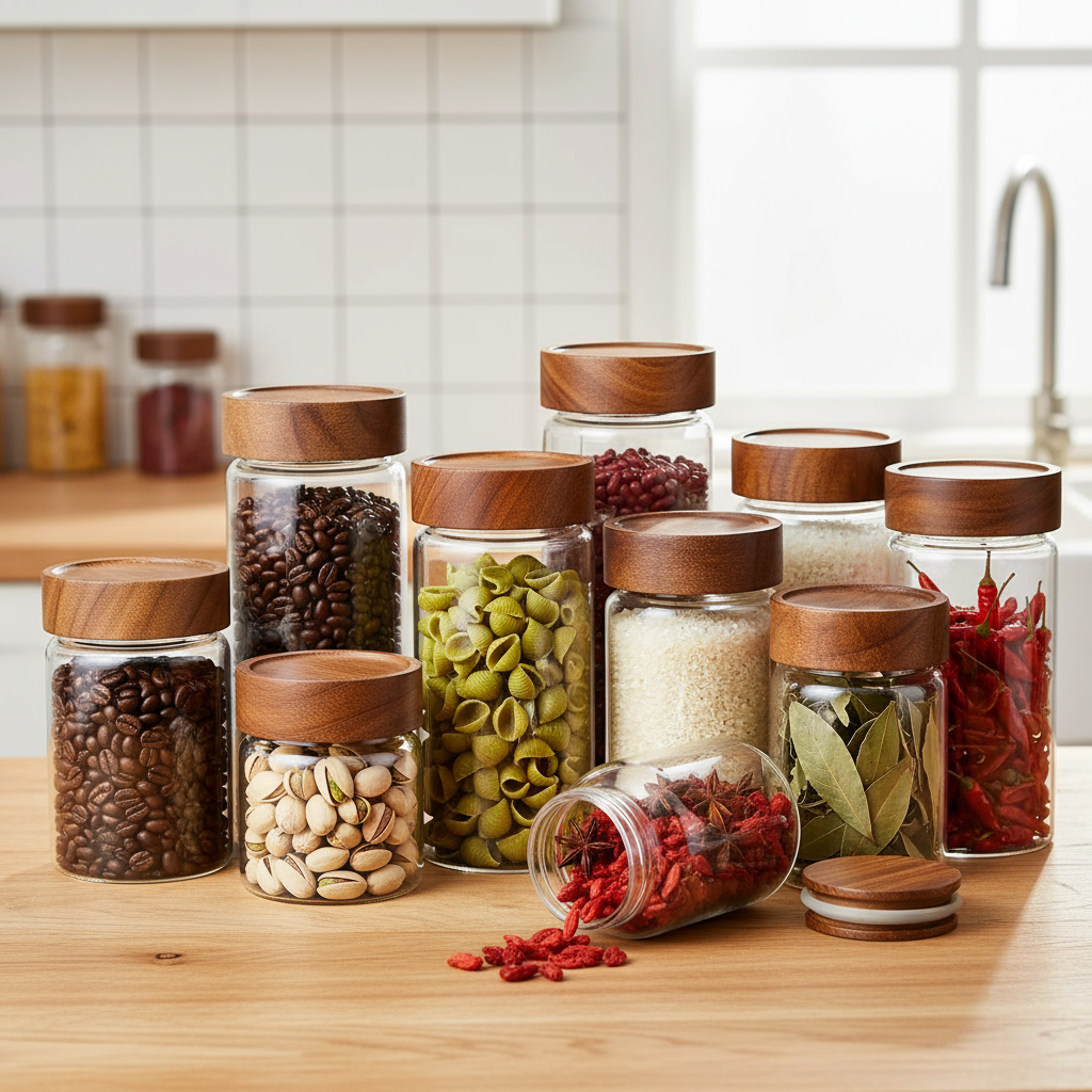 Sixhaven Glass Storage Jars with Acacia Wood Lids