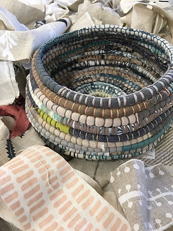 A handmad woven basket made from fabric