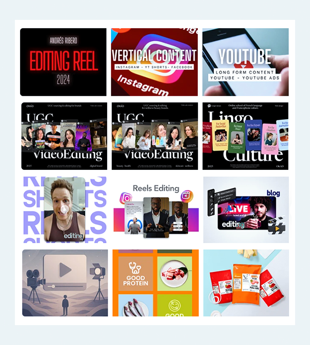 Video editing course thumbnails: Reels, YouTube Shorts, Instagram