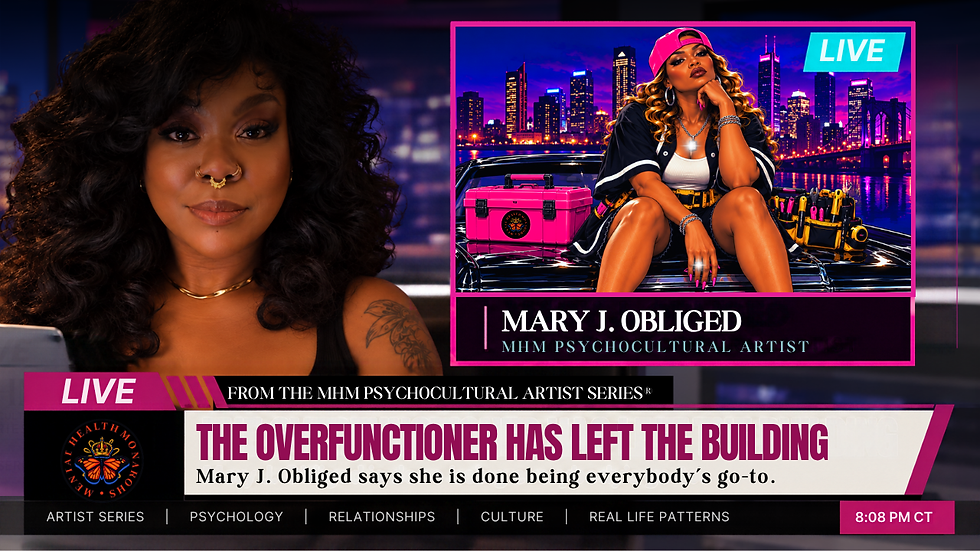 Psychotherapist Jerusalem Brown, LPC, NCC presents as a newscaster to present Mary J. Obliged, a fictional singer who is an overfunctioner