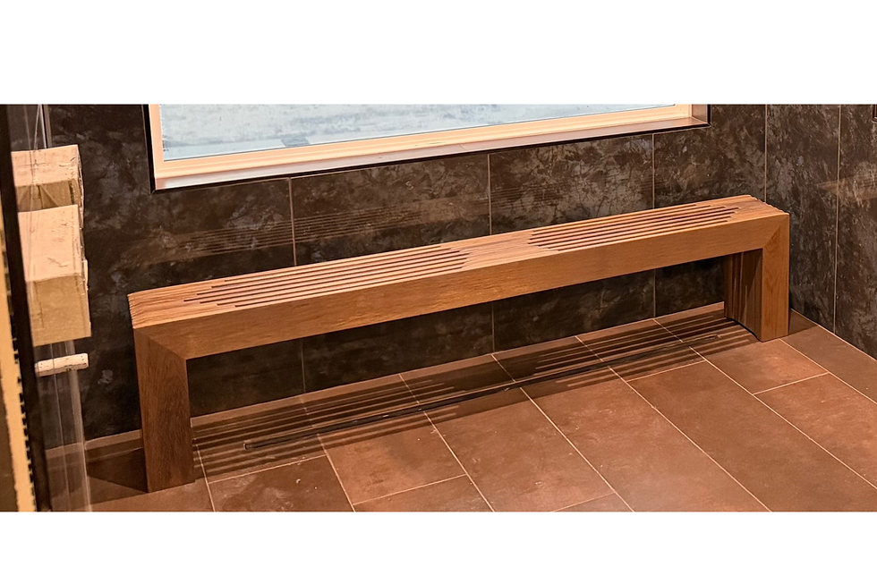 Thumbnail: Teak slat bench in shower front view