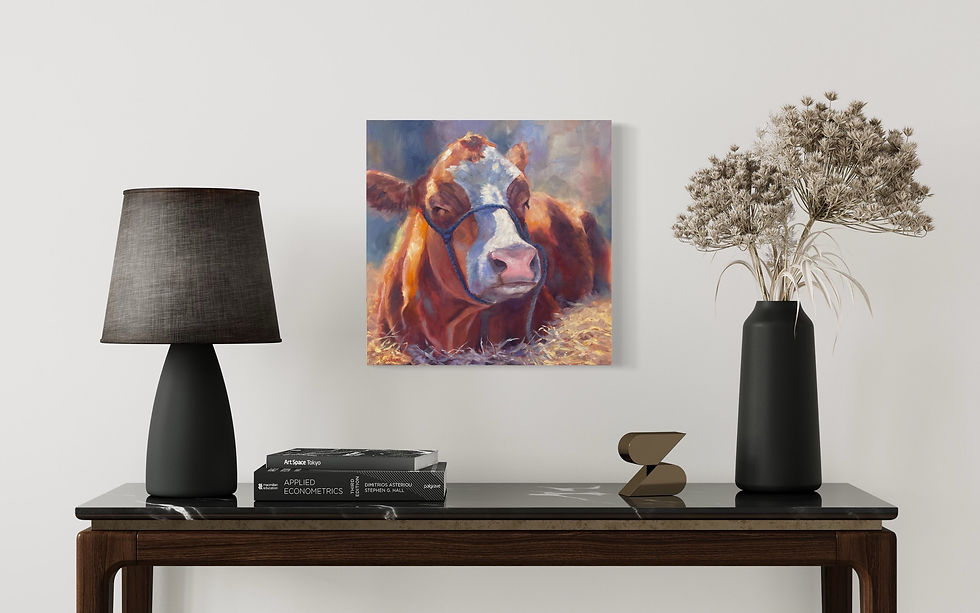Thumbnail: Red cow painting by Kristin Kueber, Canadian Western and Rural Artist