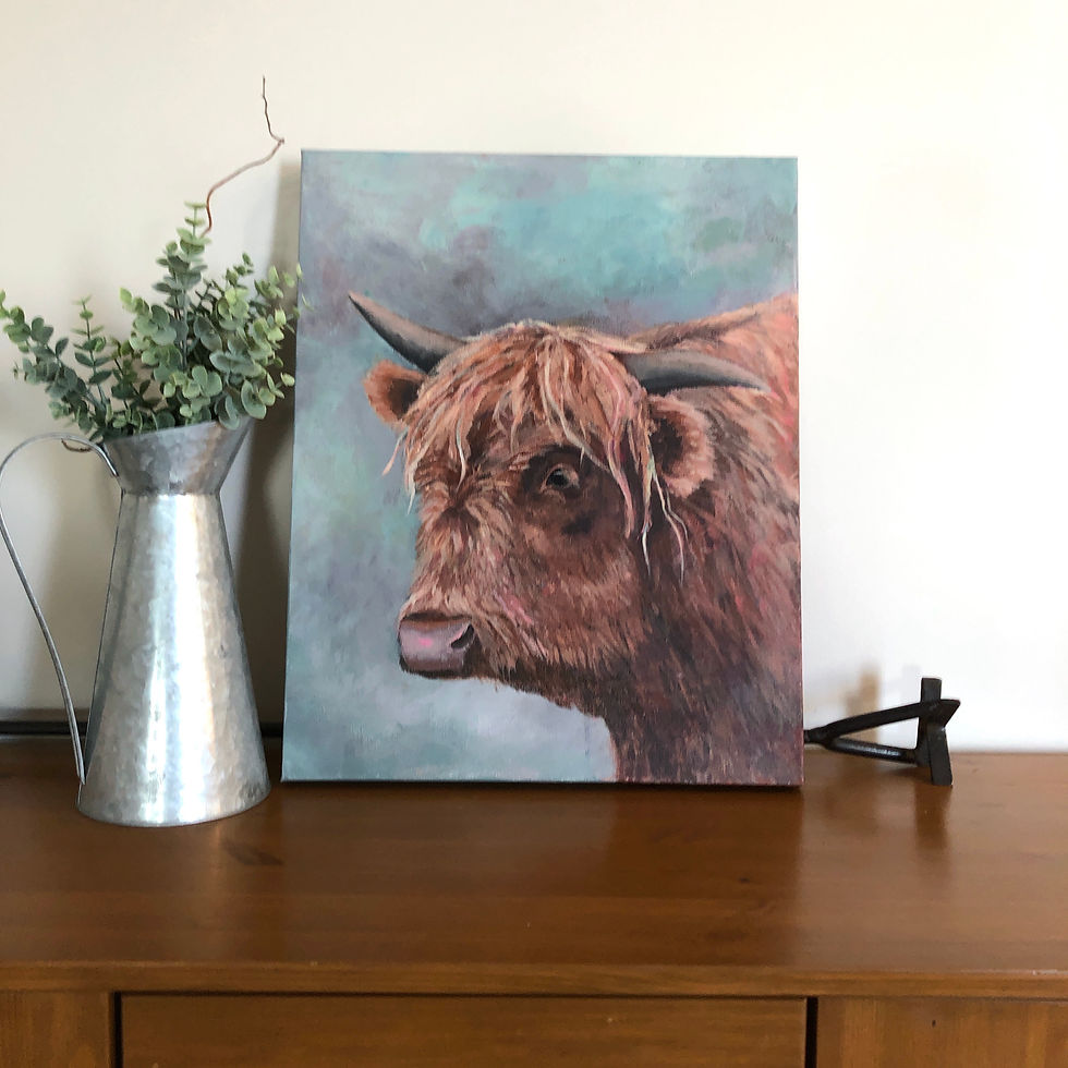 Thumbnail: Highland cow painting by Kristin Kueber, Canadian Western and Animal Artist