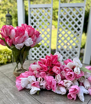 Pink and white flowers.