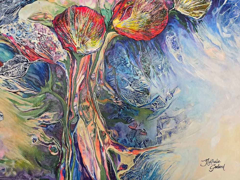 Miniature : Zoom Art abstrait floral « Hymne a la vie» Nathalie Godard artiste peintre Canada