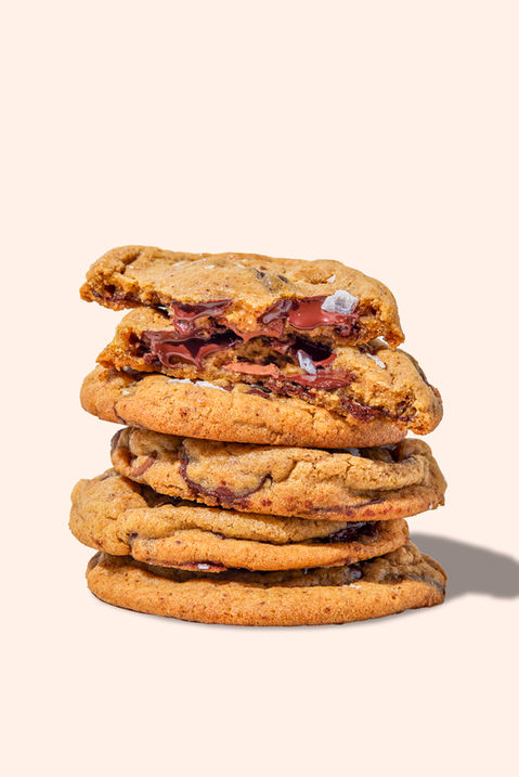 Stack of chocolate chip cookies on neutral background close-up commercial food photography Crawford Captures Chicago
