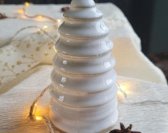 Miniature : sapins de Noël en céramique artisanal — blanc