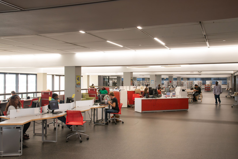 Photo of public computer area and front desk