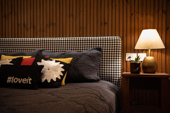 Modern living with vibrant colours designed for a master bedroom by stonehenge designs