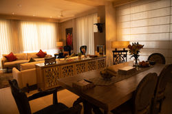 Elegant residential interior blending French-inspired charm with contemporary comfort