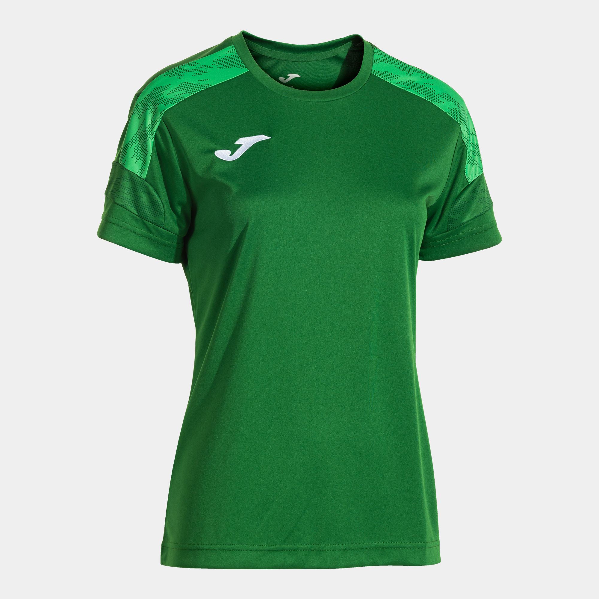 Vista frontal camiseta manga corta Joma Championship VIII de mujer en color verde