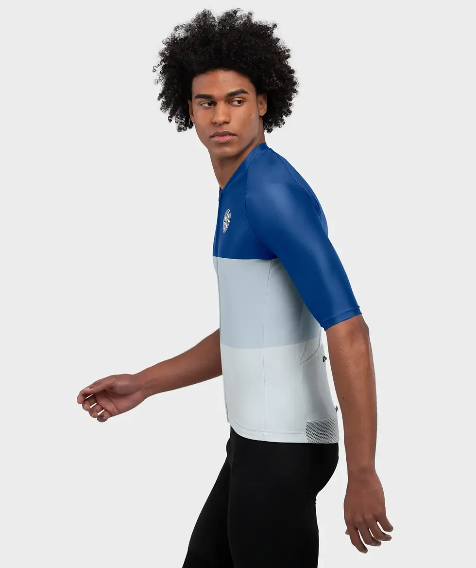 Miniatura: Vista lateral modelo maillot de manga corta Siroko M2 Riedberg en color azul y blanco