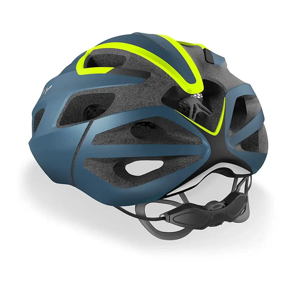 Miniatura: Vista trasera casco ciclismo Rudy Project Strym en color verde y amarillo mate