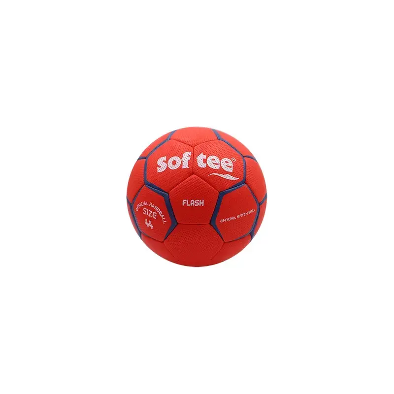 Vista frontal balón balonmano marca softee modelo flash en color rojo