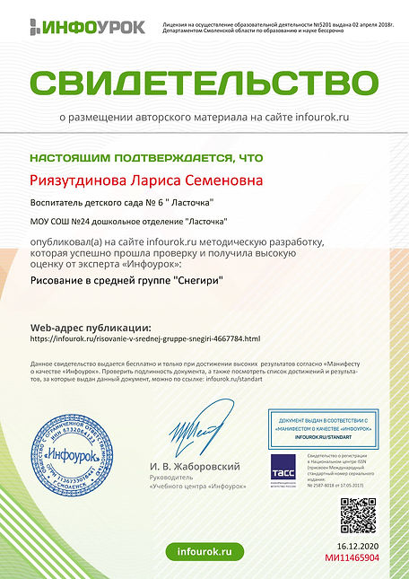 Свидетельство проекта infourok.ru №МИ114