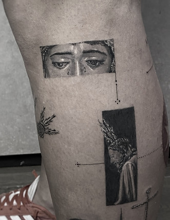 Detalle de tatuaje de microrrealismo cicatrizado con lectura de sombra y volumen en ARS ETERNA Sevilla.