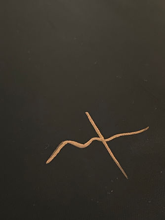 Firma dorada de Manu López sobre el fondo negro de la obra Faith