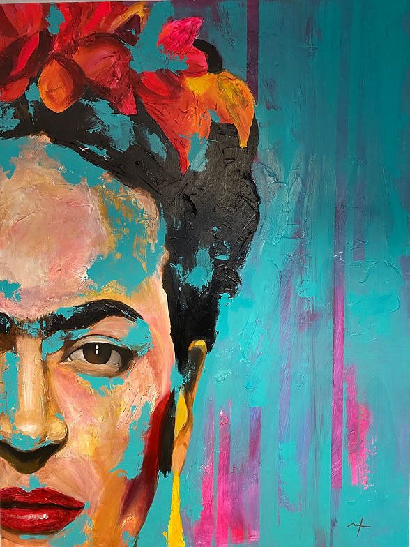 Retrato contemporáneo de Frida Kahlo, obra original de Manu López realizada en acrílico sobre lienzo