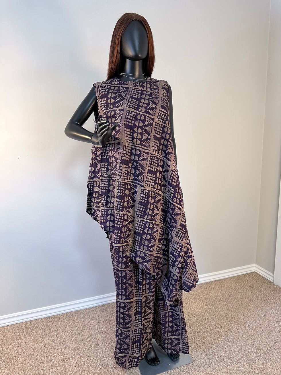 Thumbnail: Beautiful Adire Sets Purple color with touch of beige armless top