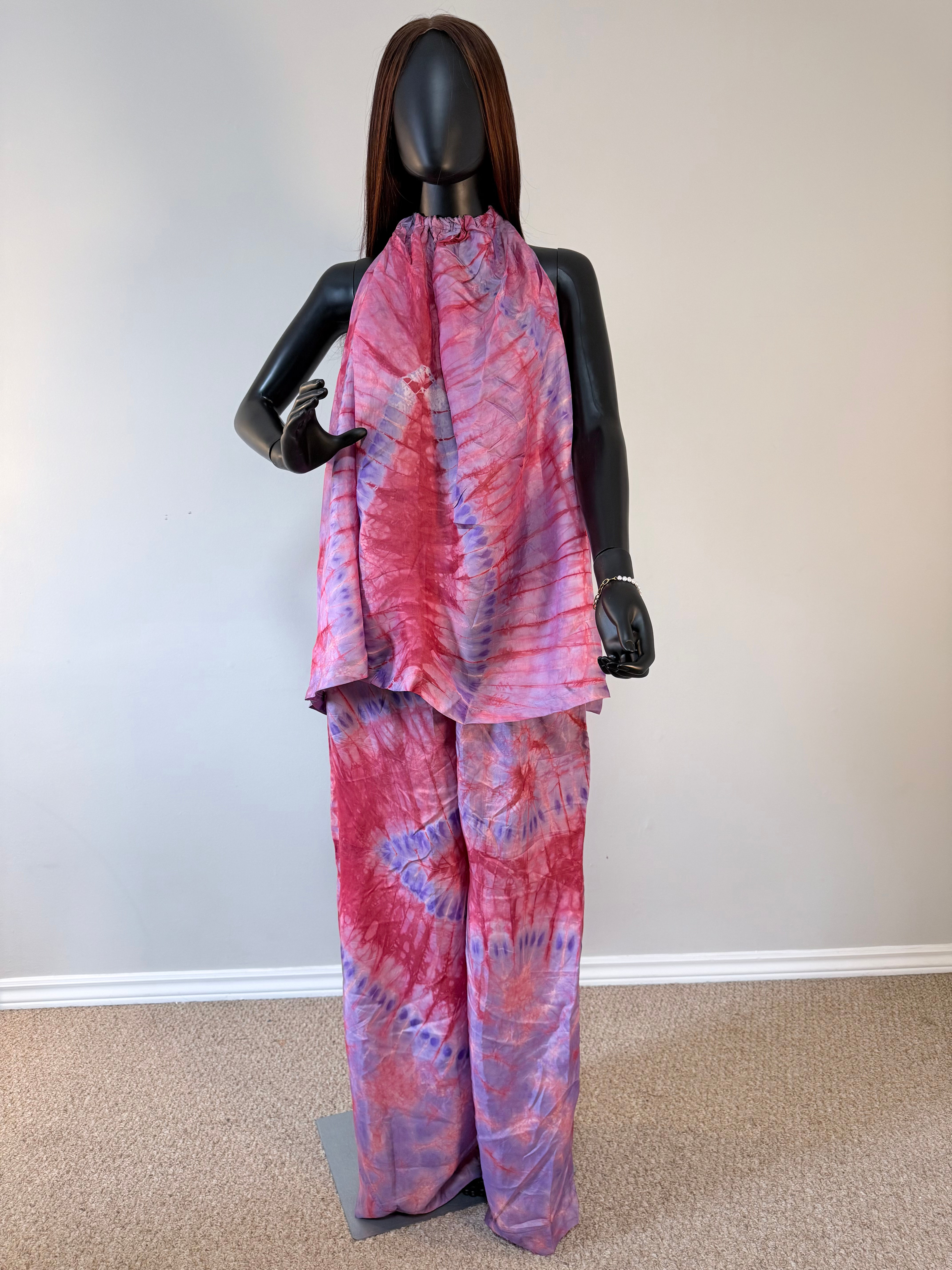 Beautiful Adire trouser sets with open back