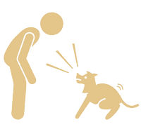 Graphic of a person bending down and a dog barking a them, looking scared.