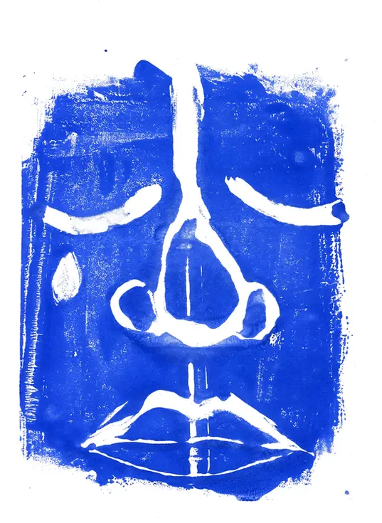 Visage femme bleu qui pleure