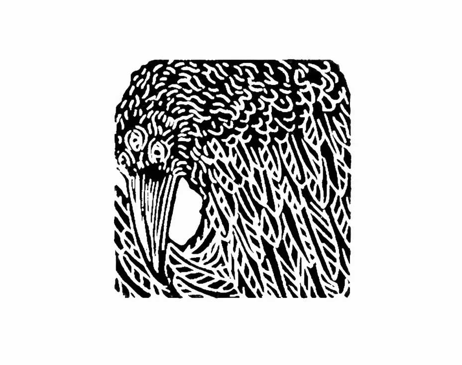 linogravure carré noir et blanc, corneille à trois yeux, corbeau, plumes, plumage, bec, game of thrones, mythologie, créature magique, illustration fantastique, imaginaire, fantasy