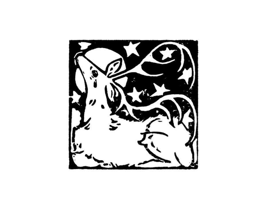 linogravure carré noir et blanc, cerf, lune, nuit, bois, animal sauvage, biche, larme, triste, nature