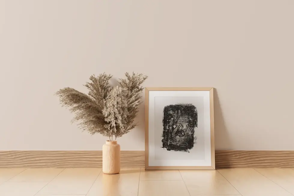 Tableau estampe abstraite géométrique noir et blanc