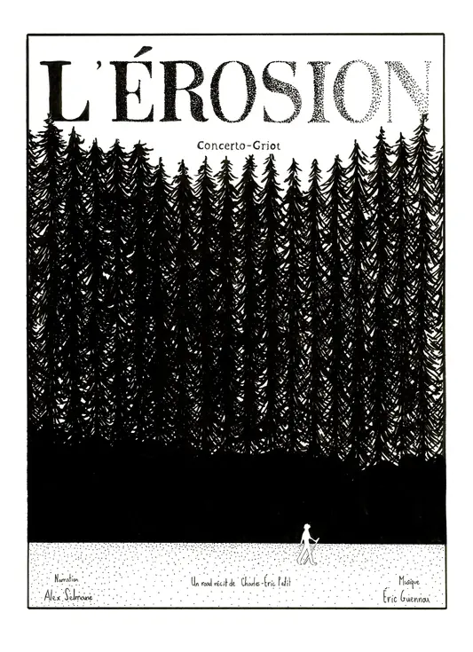 affiche de théâtre représentant une forêt en noir et blanc