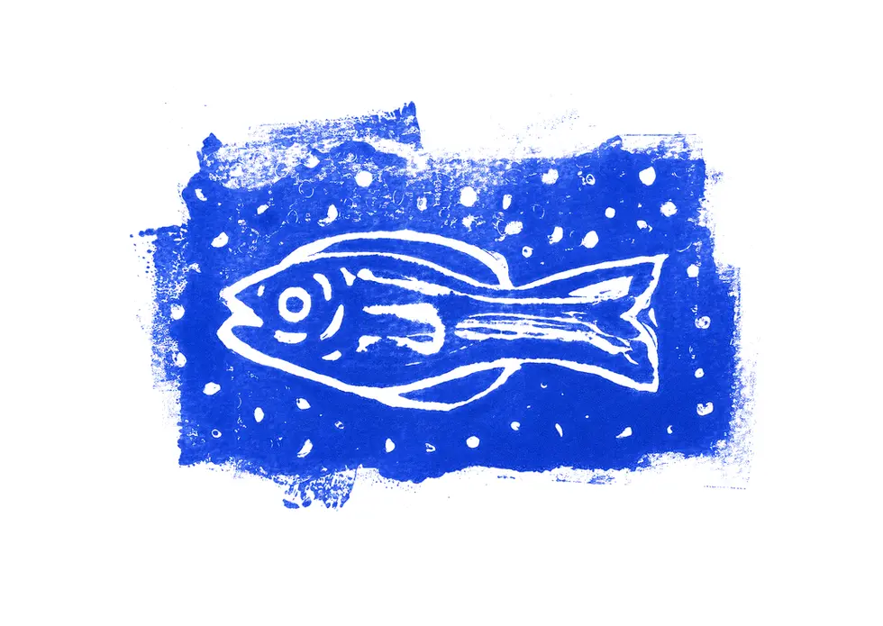 Estampe poisson profil bleu