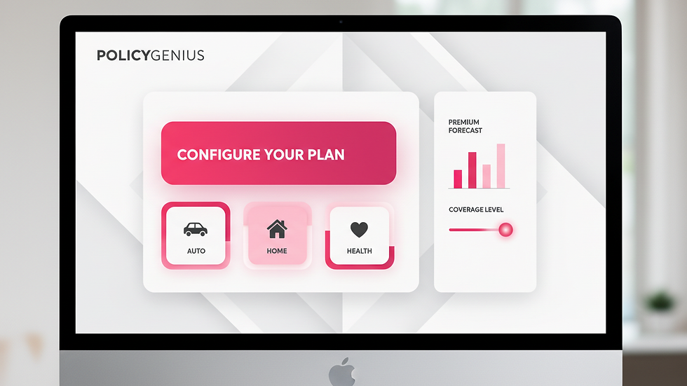 Close-up view of a computer screen showing insurance product configuration dashboard