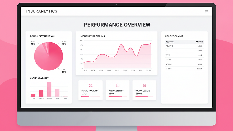 Close-up view of a computer screen showing insurance analytics dashboard