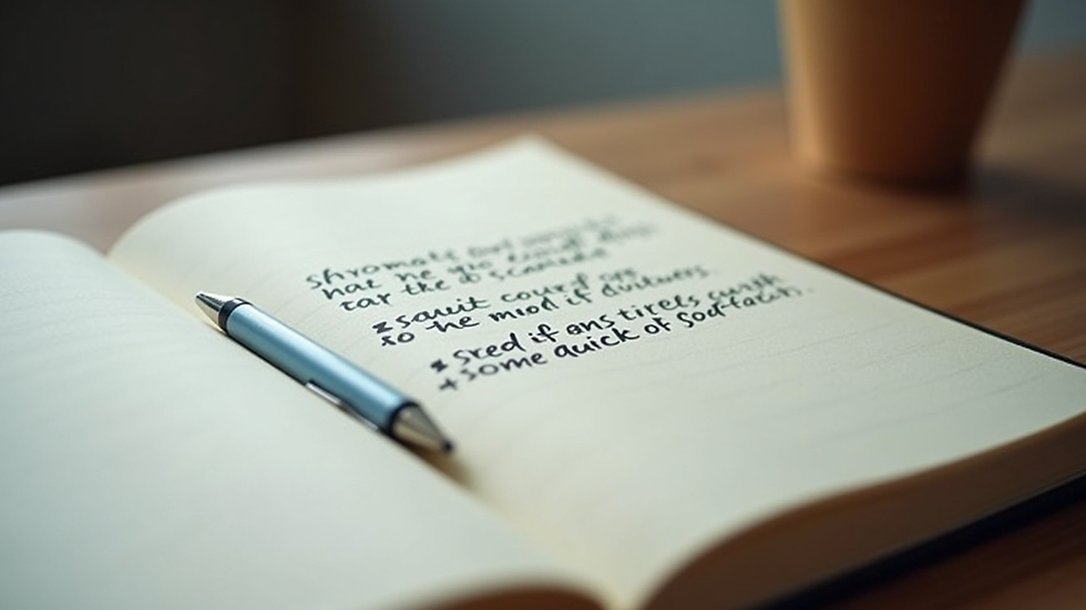 Eye-level view of a notebook with handwritten mission statement ideas