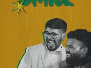 Poster with men and the word SMILE