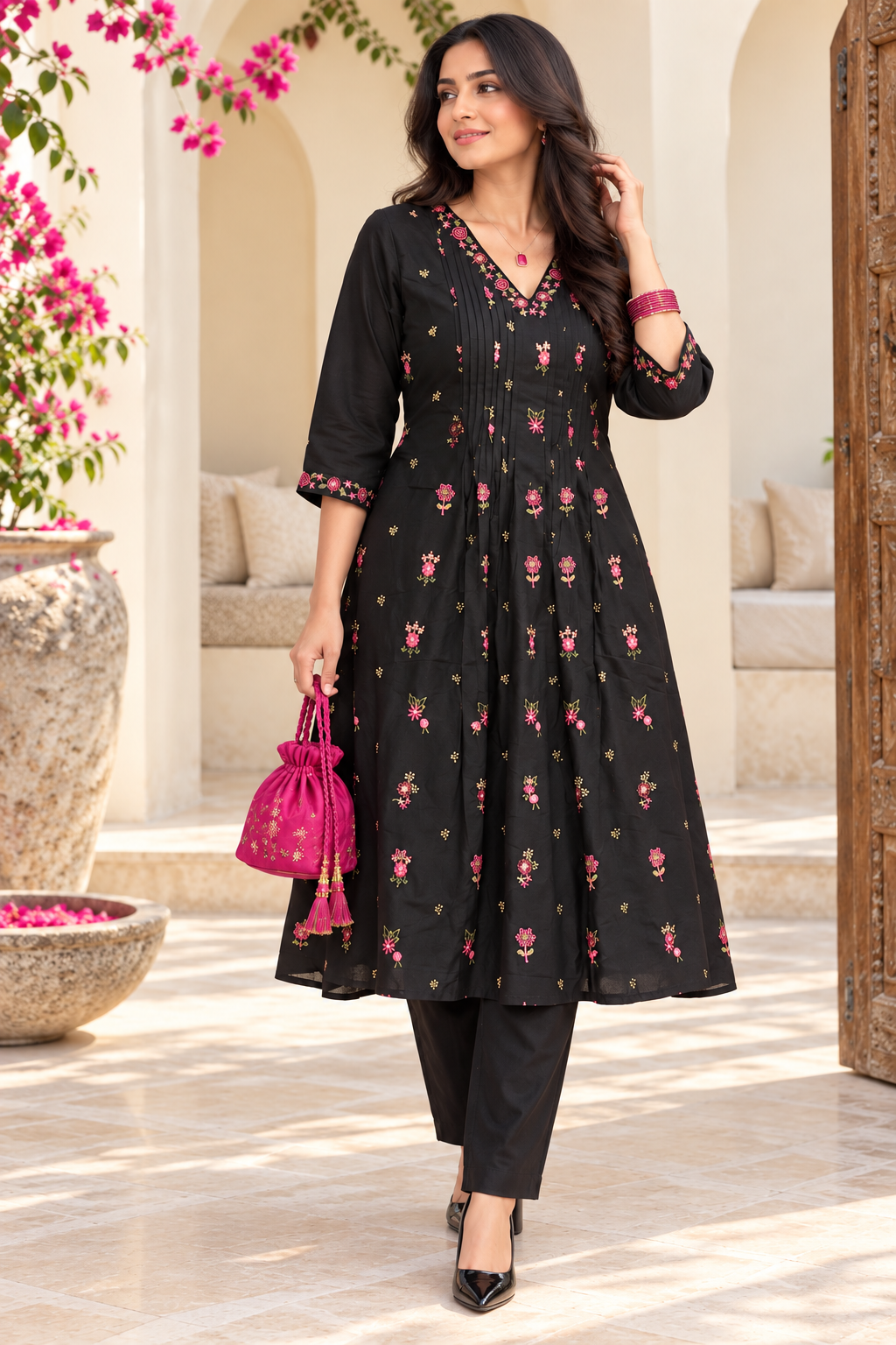 Vihini Midnight Black Floral Anarkali Set