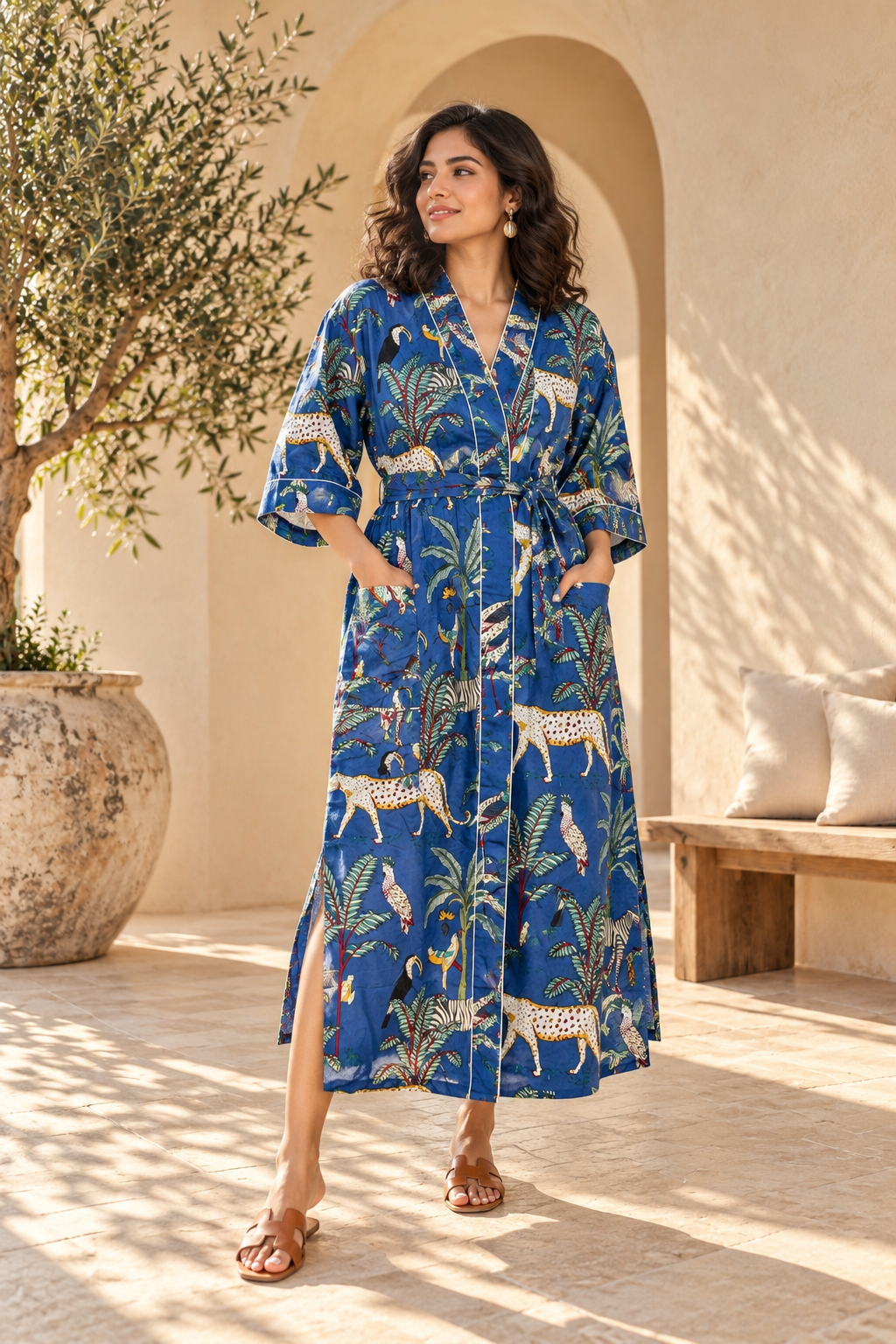 Jungle Blue Cotton Kimono