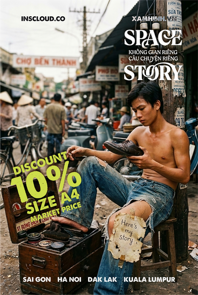 Man repairing a shoe at Ben Thanh Market, 10% discount