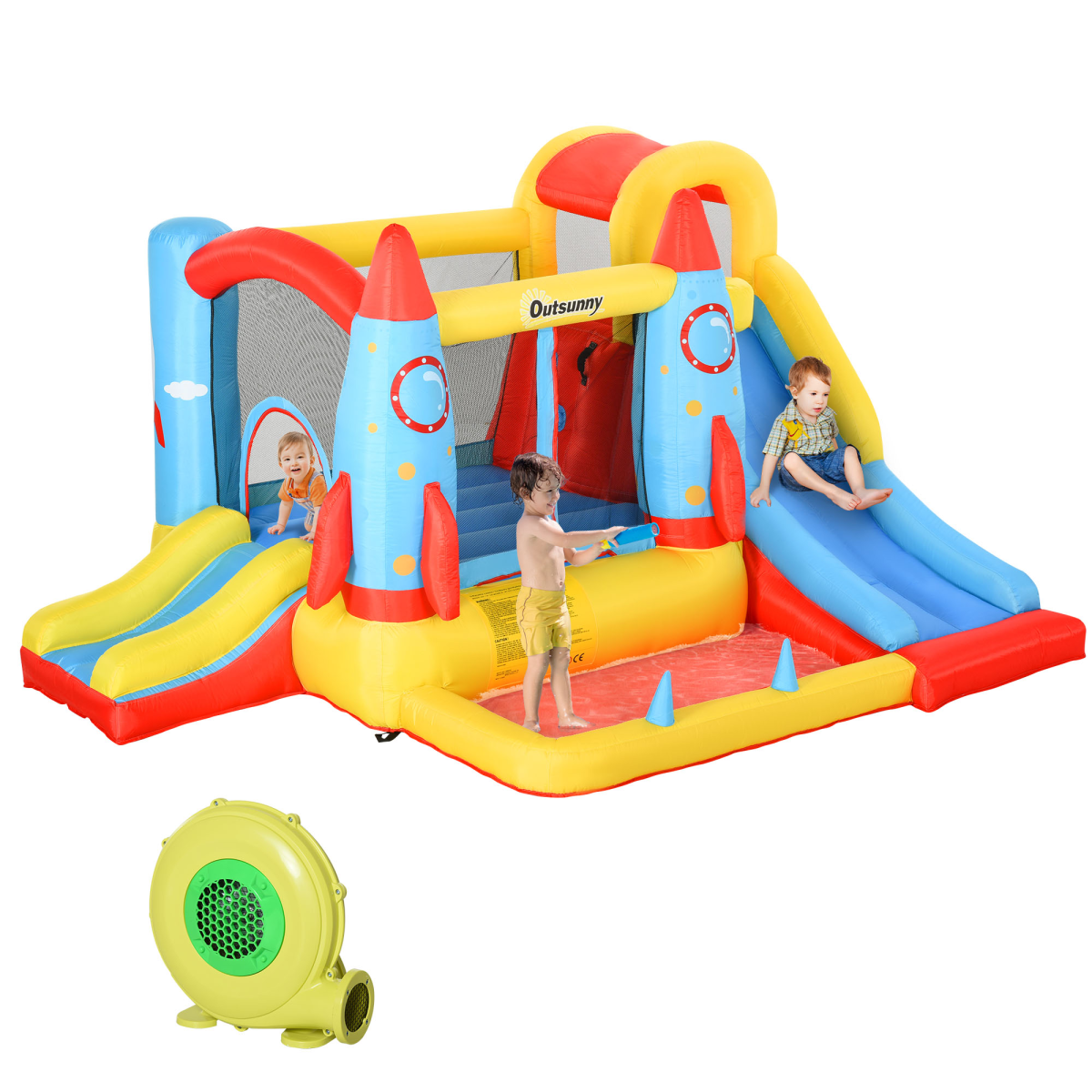 Inflatable Bouncy Castle with Slides, Climbing Wall & Pool w/ Carrybag n Blower