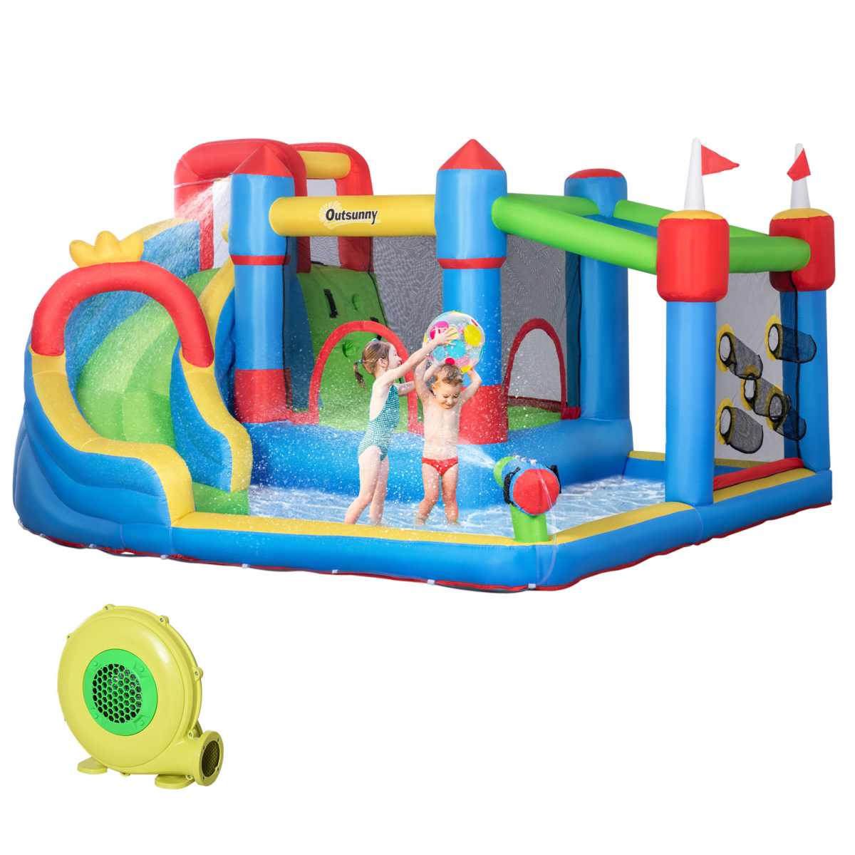 Inflatable Water Bouncy Castle with Slide, Pool & Water Gun