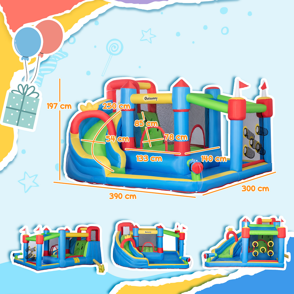 Thumbnail: Inflatable Water Bouncy Castle with Slide, Pool & Water Gun